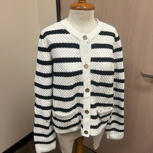Draper James Black and White Striped Cardigan